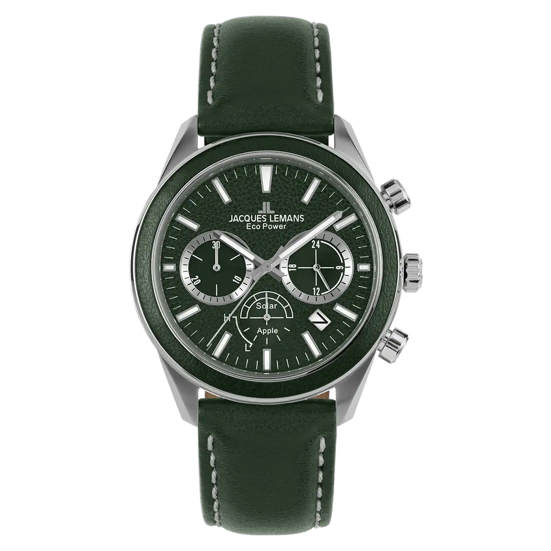 Jacques Lemans Eco Power 1-2115D - Herren Solaruhr 44mm AppleSkin Grün