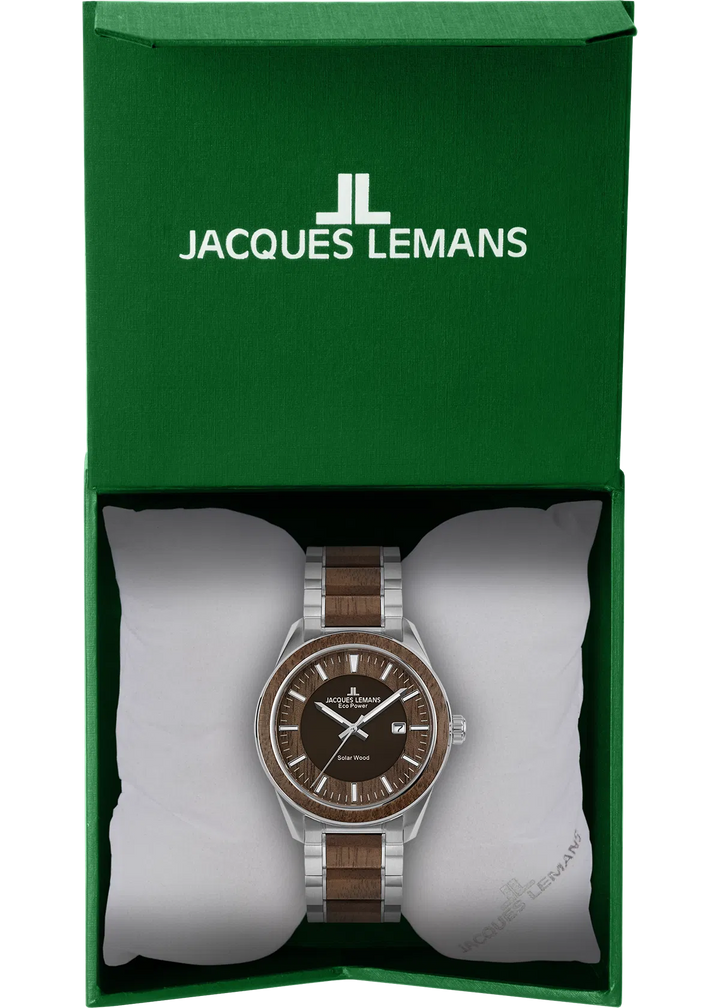 Jacques Lemans Eco Power 1-2116H - Herren Solaruhr 40mm Holz-Design