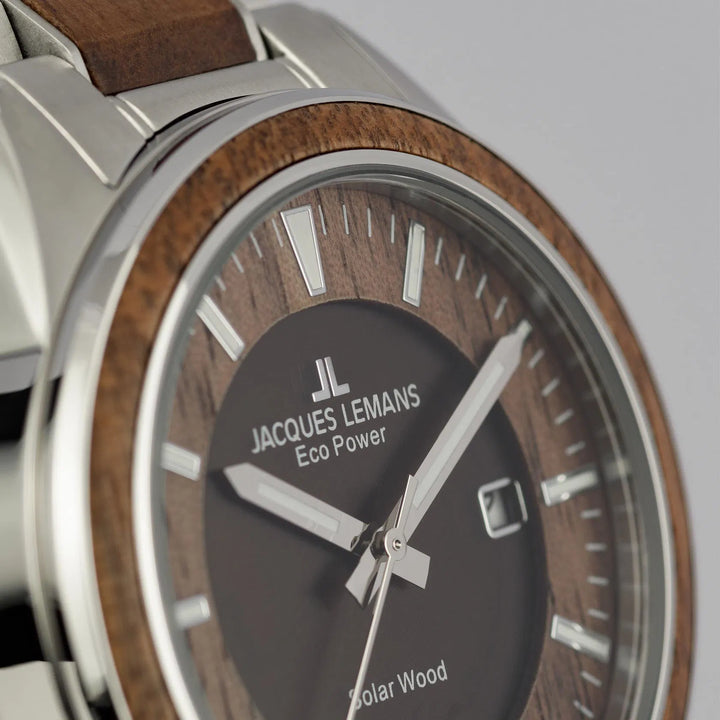 Jacques Lemans Eco Power 1-2116H - Herren Solaruhr 40mm Holz-Design