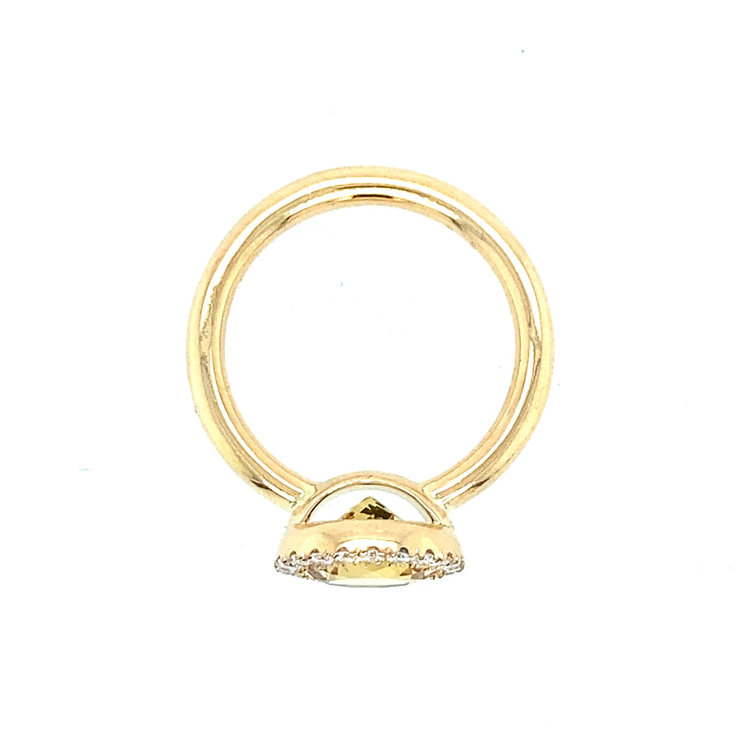 Gold-Beryll Ring 750 Gelbgold mit Brillanten - Handgefertigt