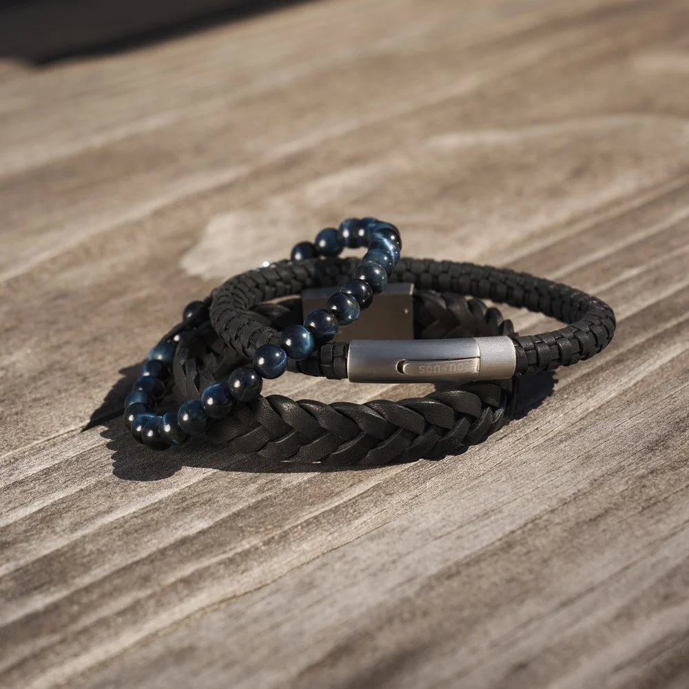 SON of NOA Herrenarmband Blaues Tigerauge – Verstellbar 19–25 cm