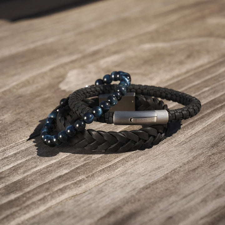 SON of NOA Herrenarmband Blaues Tigerauge – Verstellbar 19–25 cm