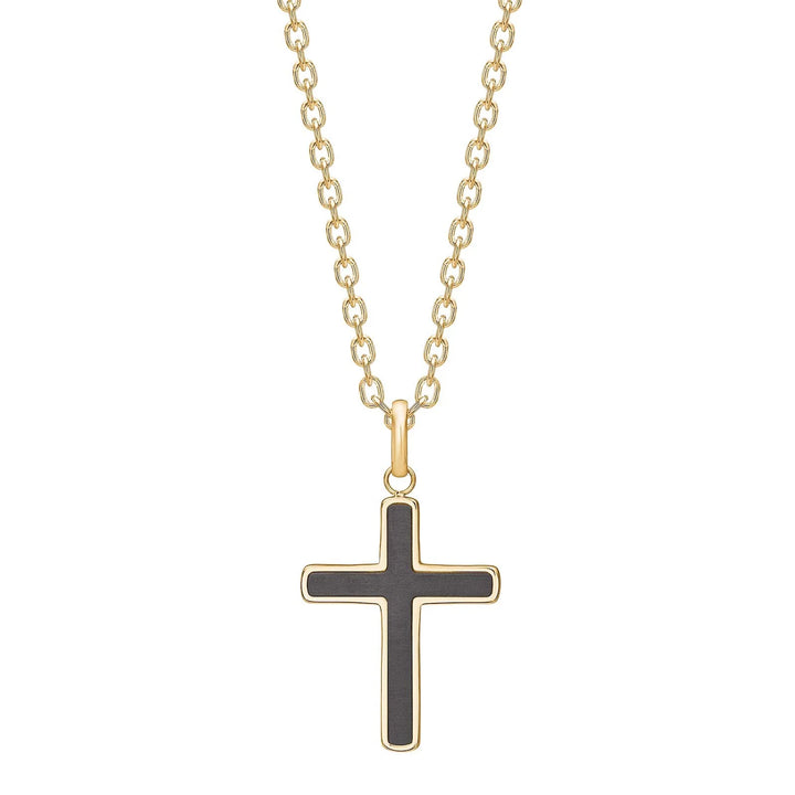 SON Halskette Herren Edelstahl vergoldet, Karbon, mit Kreuz 60cm