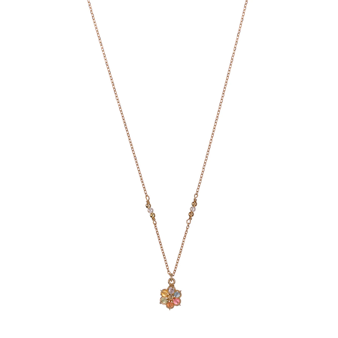 Halskette Prim Rainbow mit bunter Blume – 925er Silber vergoldet