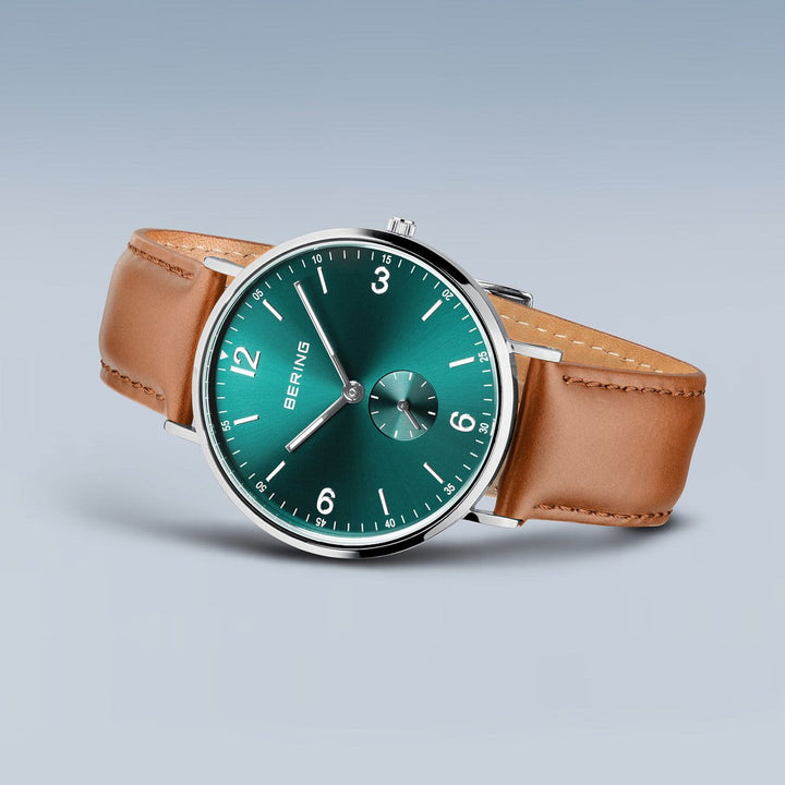 Bering Classic Herrenuhr Silber 14040-508 | Grünes Zifferblatt & Saphirglas