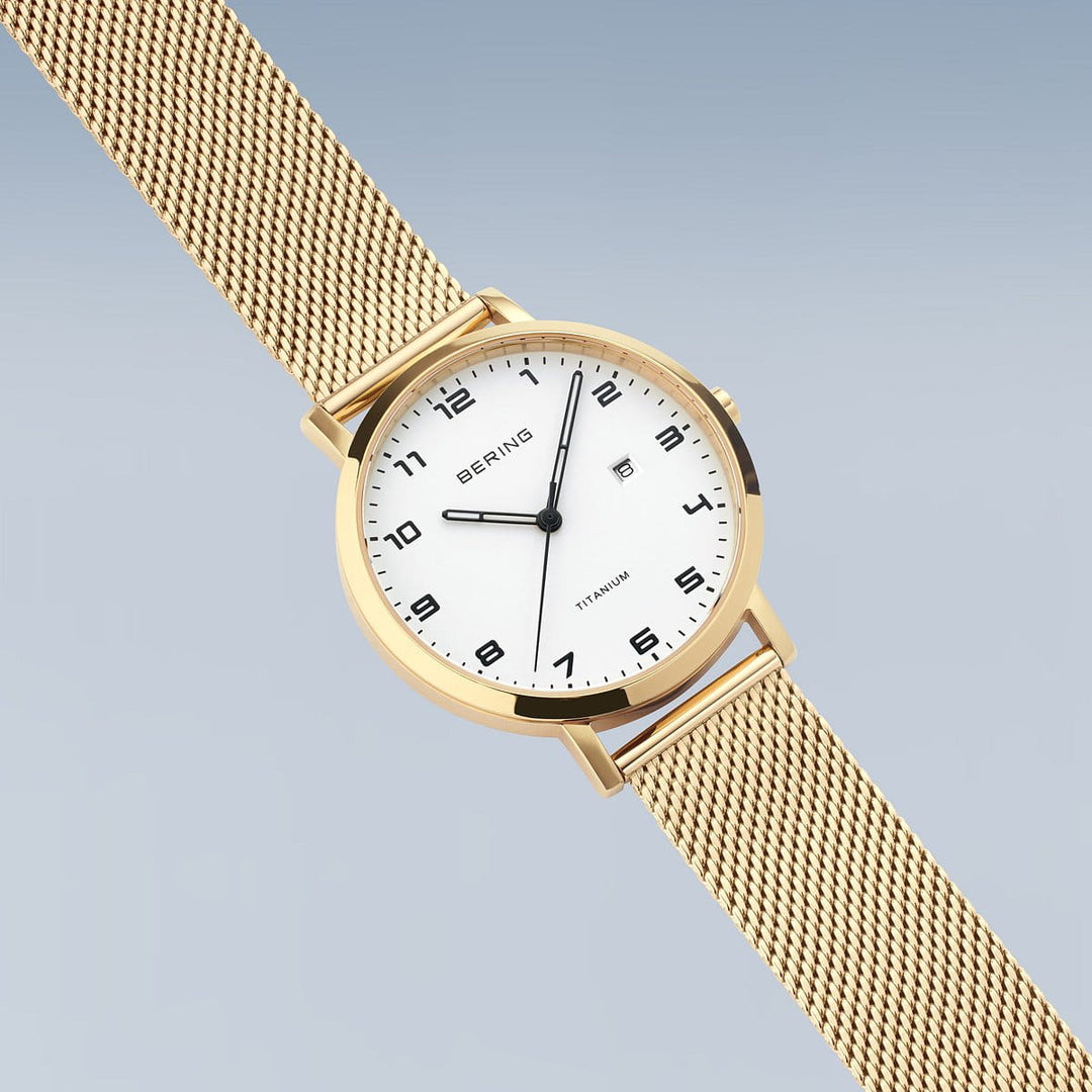 Bering Titanium Damenuhr Gold 18634-334 | Ultraleicht & Saphirglas