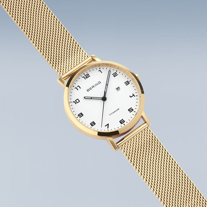 Bering Titanium Damenuhr Gold 18634-334 | Ultraleicht & Saphirglas