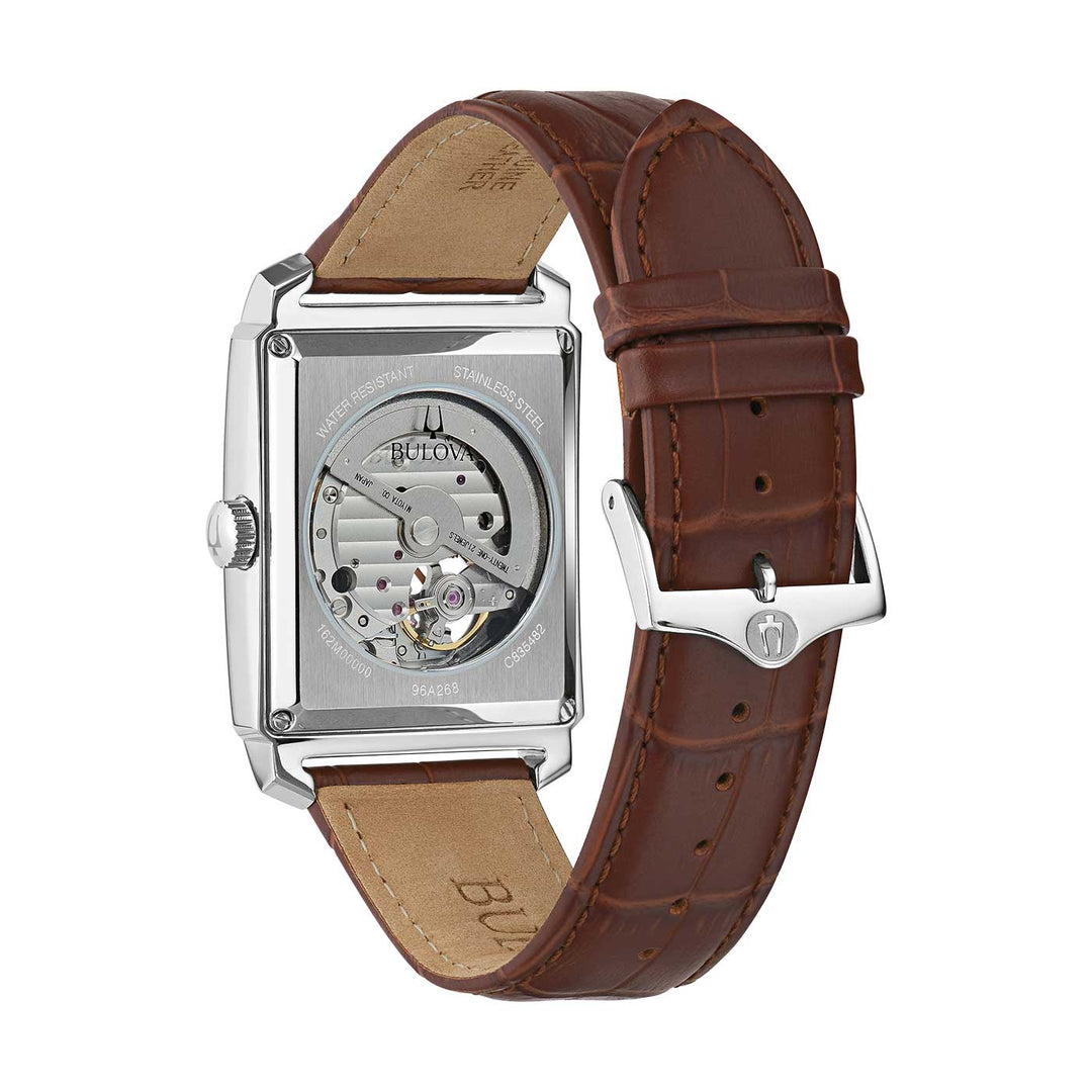 Bulova Sutton 96A268 Automatik - Rechteckige Herrenuhr mit Glasboden & Roségold