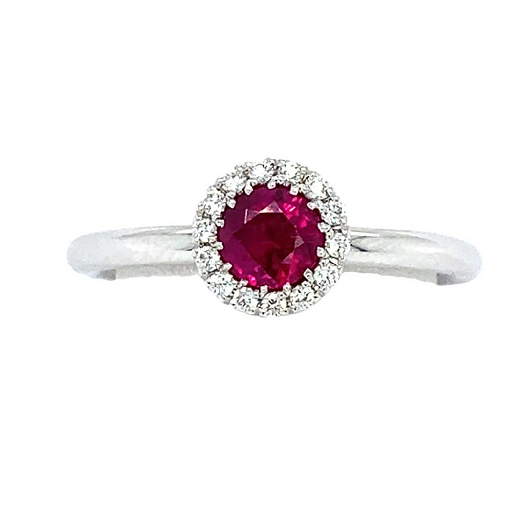 Ring 750 Weißgold mit 0,72 ct Rubin & 0,14 ct Brillanten
