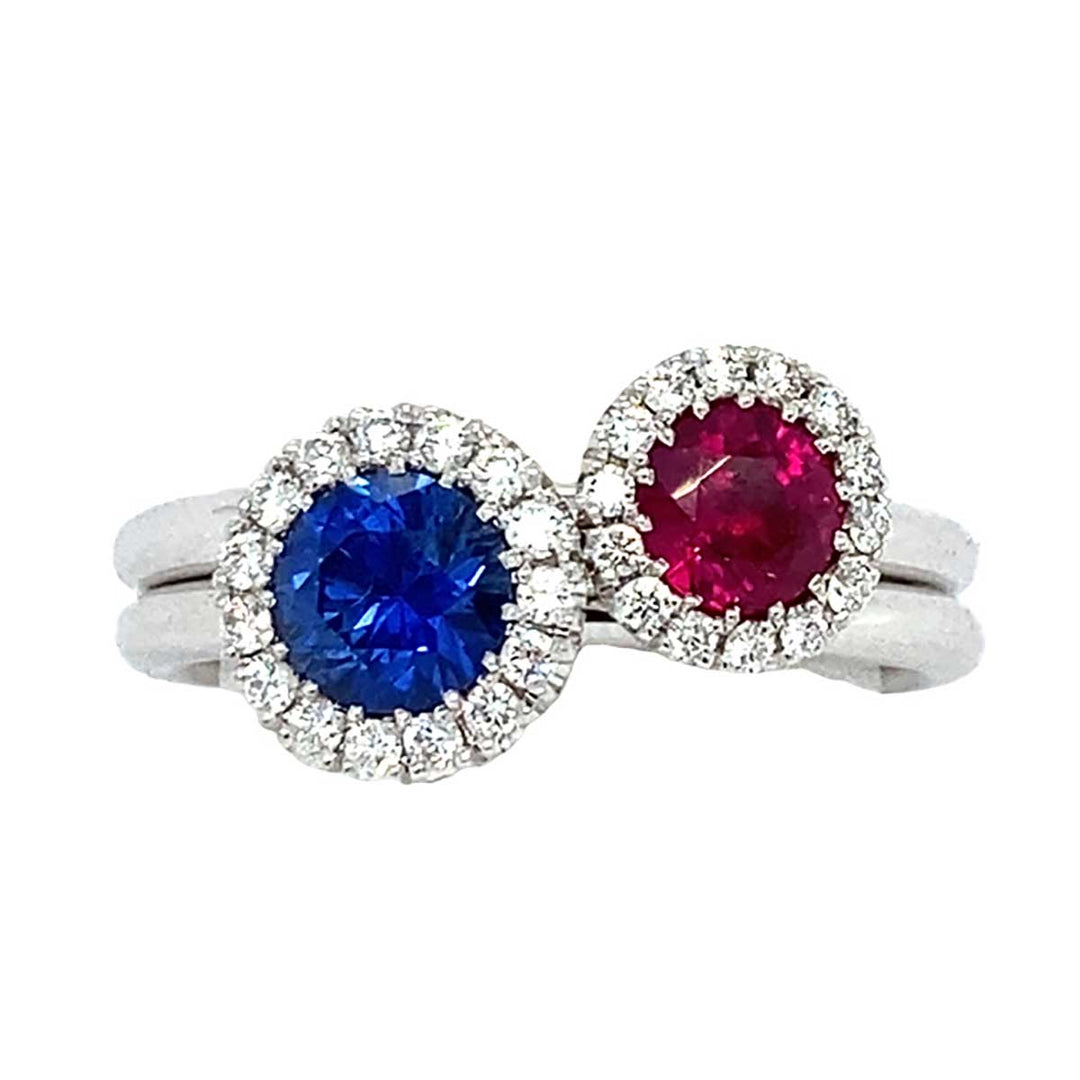 Ring 750 Weißgold mit 0,72 ct Rubin & 0,14 ct Brillanten