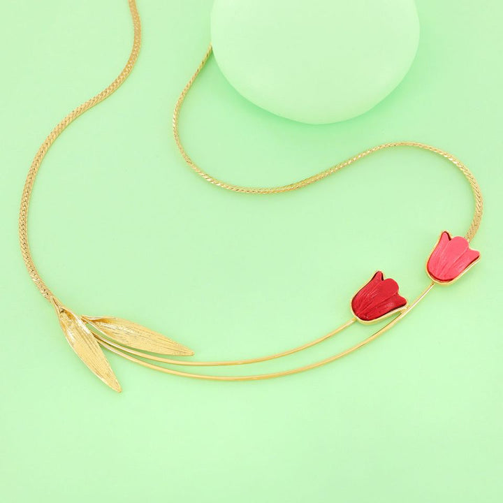 Taratata Halskette Fanfan - Modeschmuck mit Blumenmotiv Rot/Rosa
