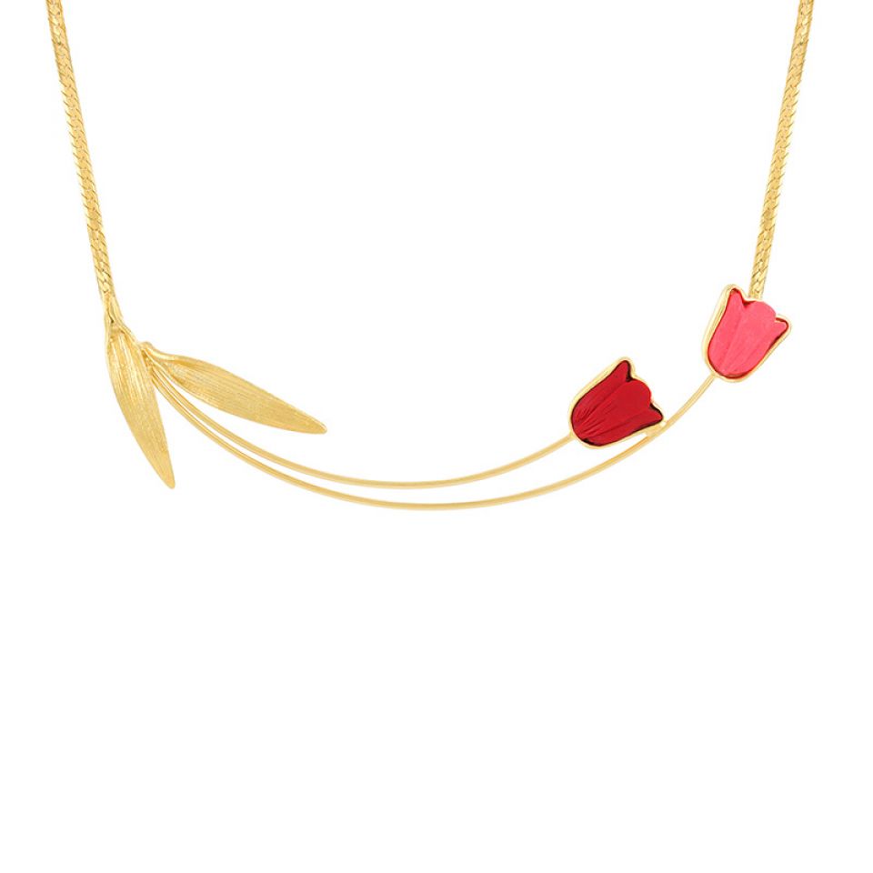 Taratata Halskette Fanfan - Modeschmuck mit Blumenmotiv Rot/Rosa