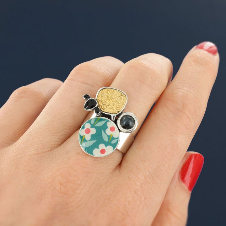 Taratata Ring Tweed - Variabler Modeschmuck Bunt mit Hämatit