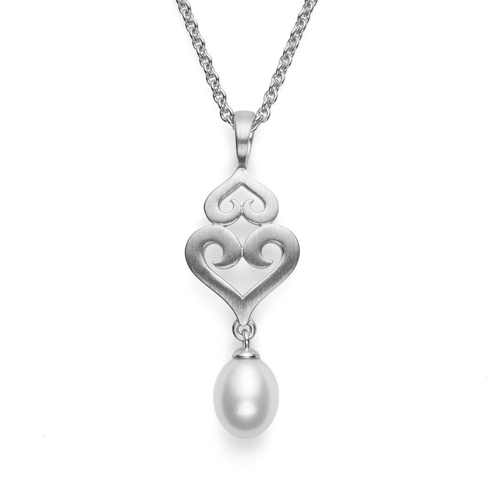Anhänger "Linked Hearts" Sterlingsilber, Zuchtperle