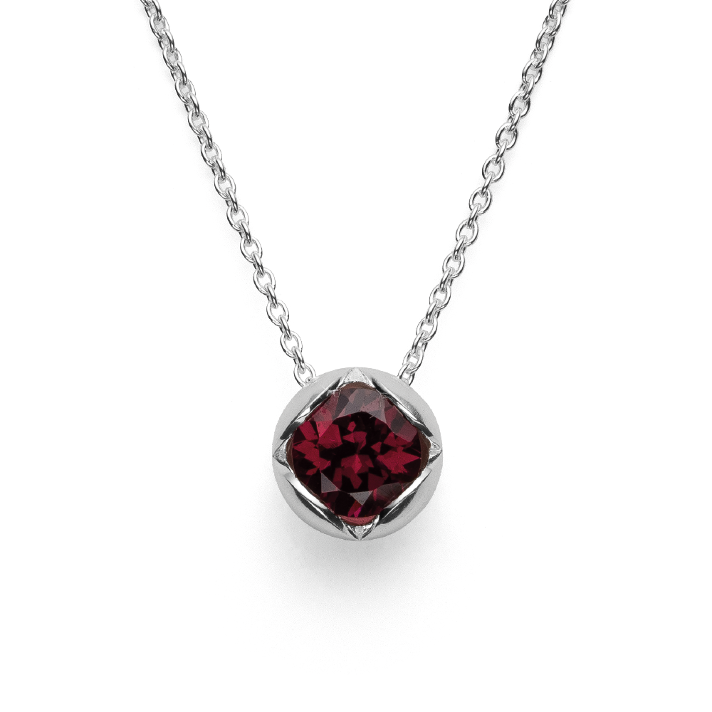 Anhänger "Luminous Blossom" mit Kette, Sterlingsilber, roter Granat