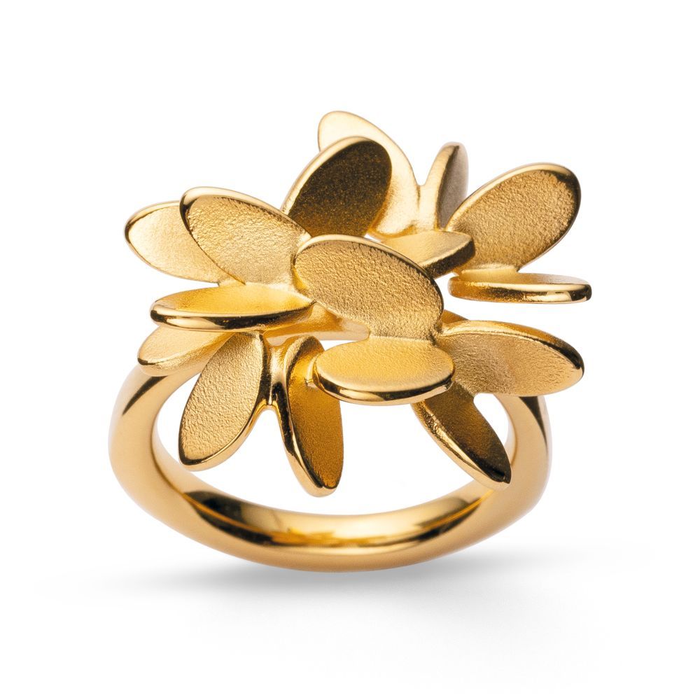 Floraler Ring Sterlingsilber vergoldet, 2 mm