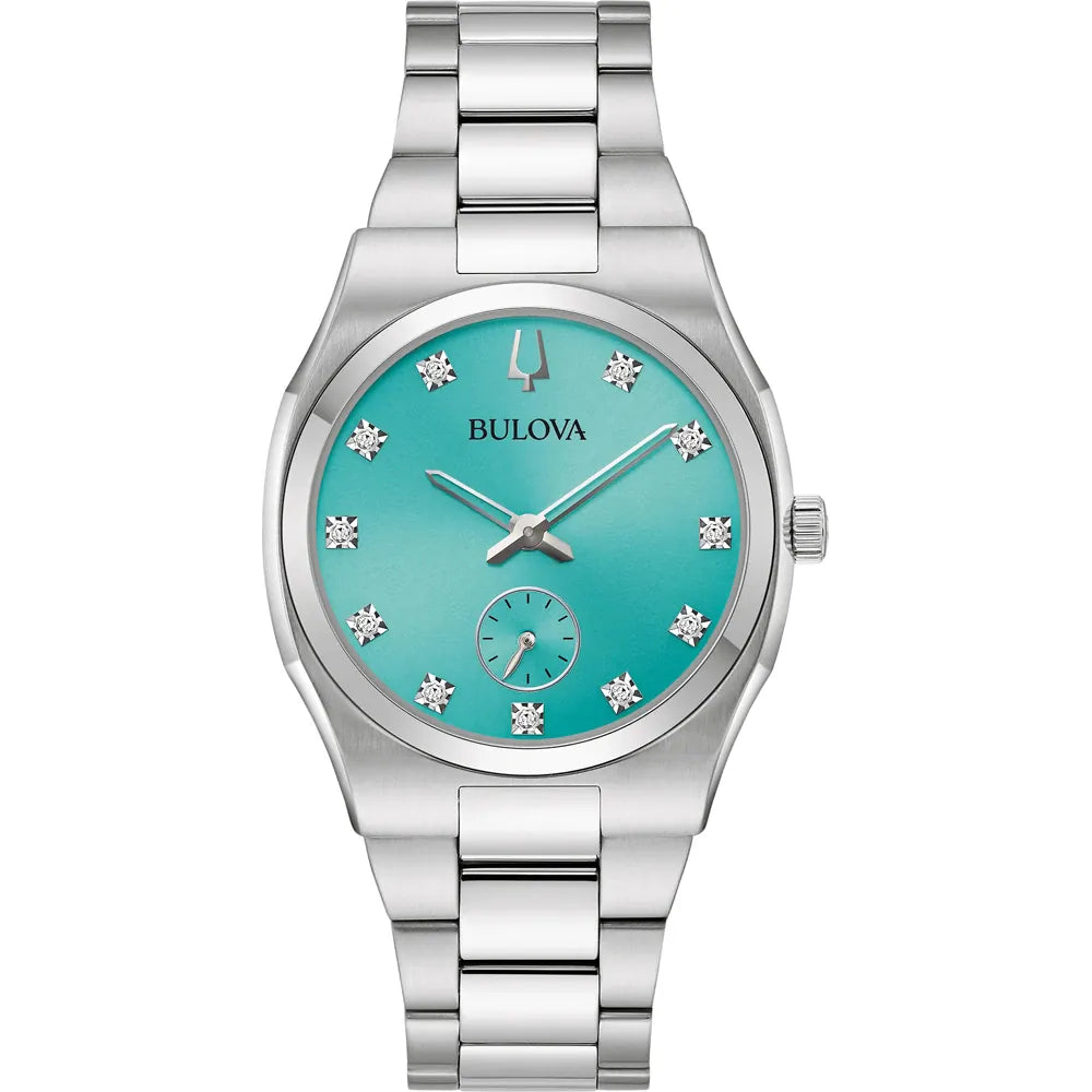 Bulova Surveyor 96P243 Damenuhr - türkises Zifferblatt mit 11 Diamanten