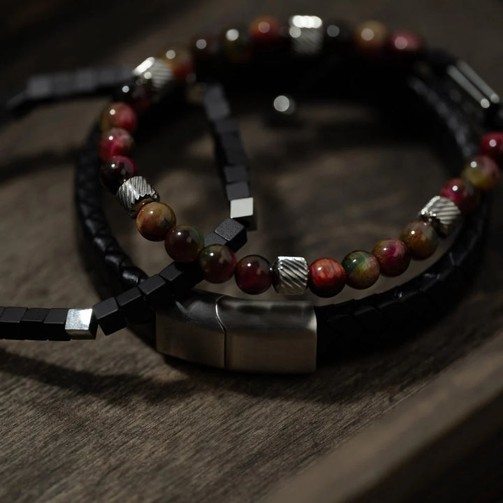 SON of NOA Tigerauge Armband Herren - Edelstahl mit Naturstein 19-25cm