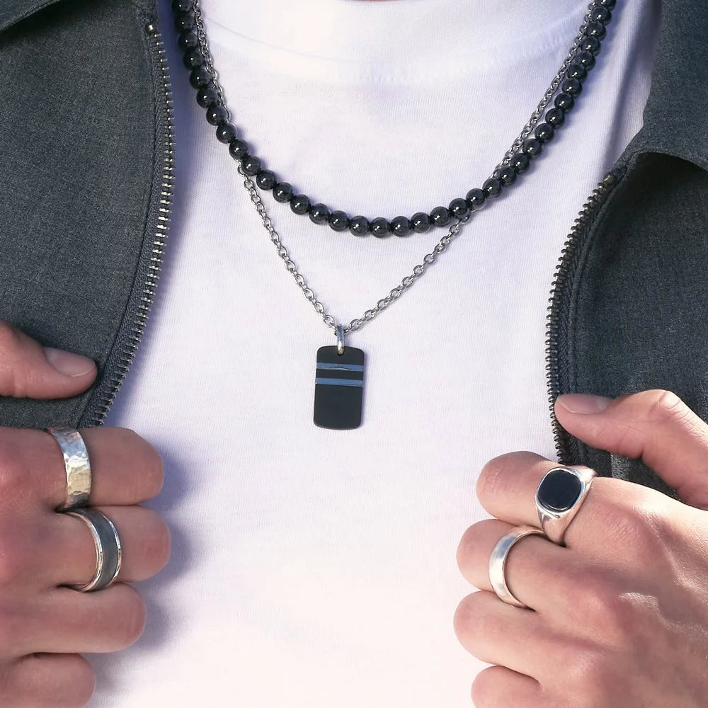 SON of NOA Herrenhalskette Edelstahl mit Carbon – Maskulin & Zeitlos