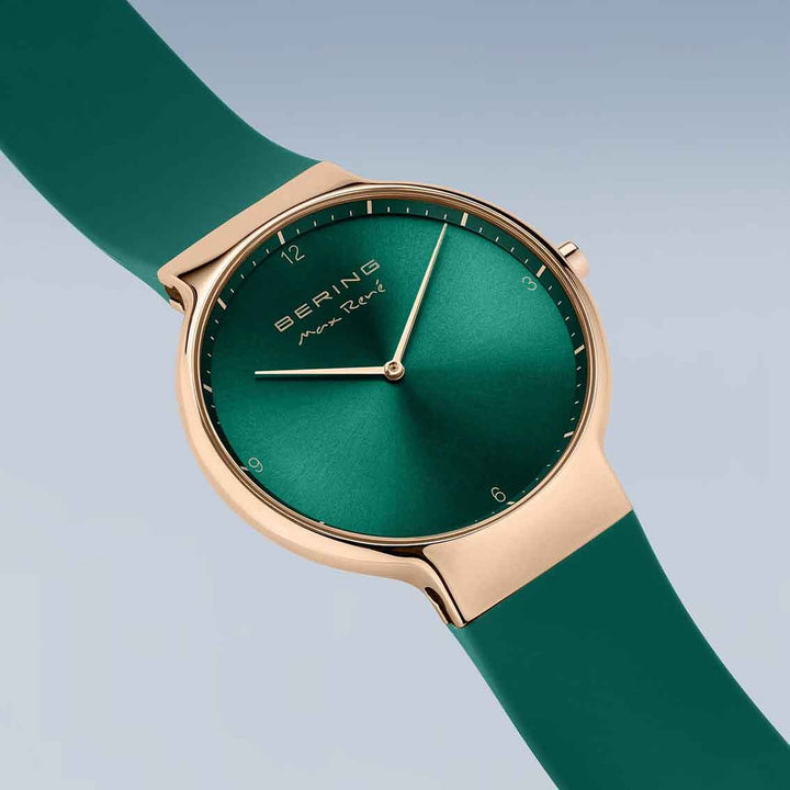 Bering Max René Damenuhr Roségold 15540-868 | Grün & Multifunktion
