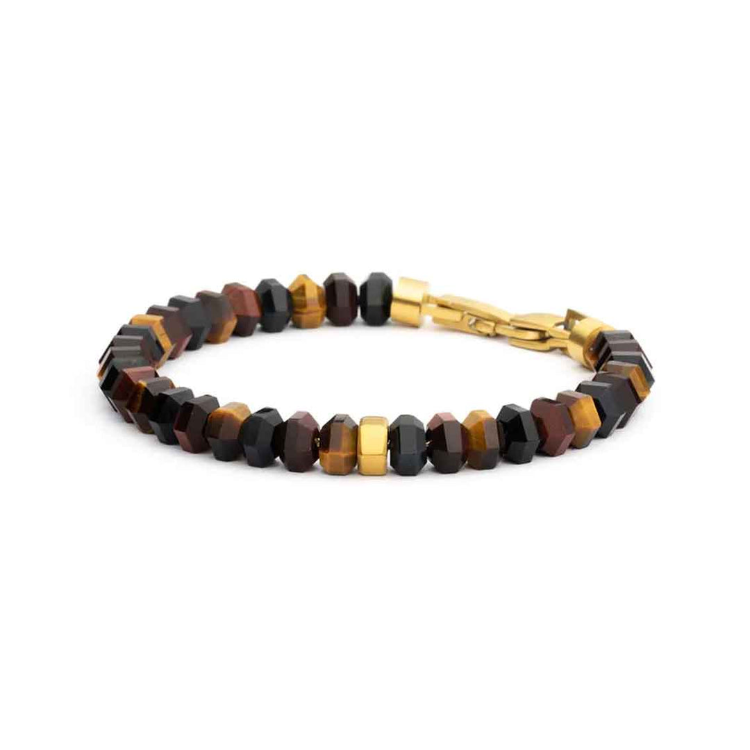 Armband Tigerauge hangeschliffen, 18K vergoldet, Männer
