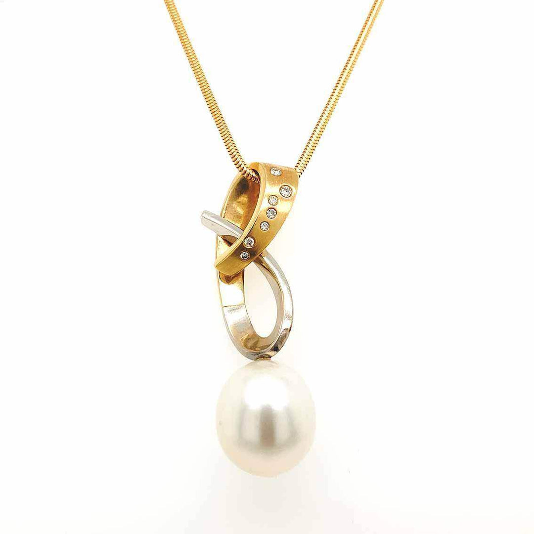 Südseeperlen Anhänger, 585 Gelbgold/Weißgold, Brillant, Halskette - My Fine Jewellery